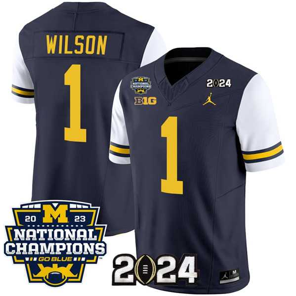 Men%27s Michigan Wolverines #1 Roman Wilson Navy White 2024 F.U.S.E. With 2023 National Champions Patch Stitched Jersey->customized nhl jersey->Custom Jersey